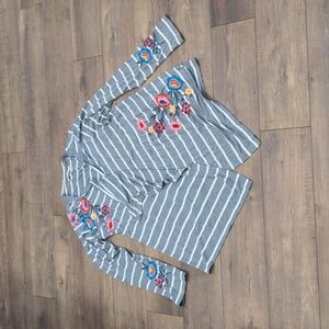 Caite Athleta Gray Embroidered Multicolored Floral Sweater Cardigan Women's L